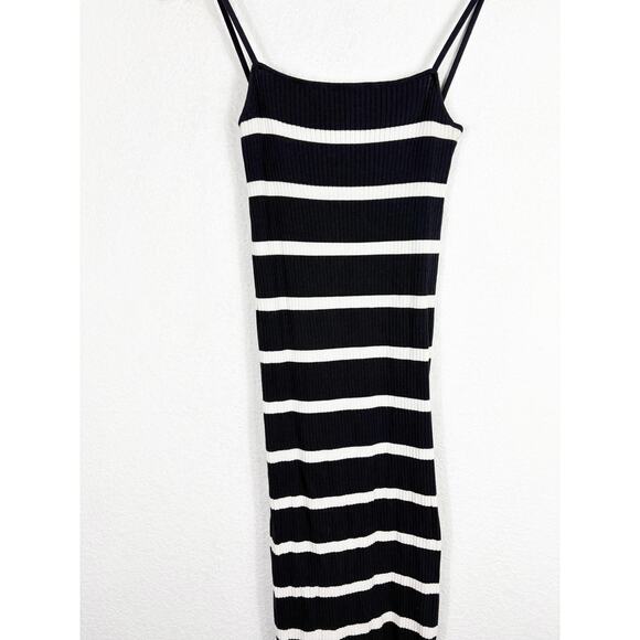 Zara Navy Striped Square-Neck Maxi Dress Medium Ribbed Knit Stretch Minimalist - Picture 8 of 13
